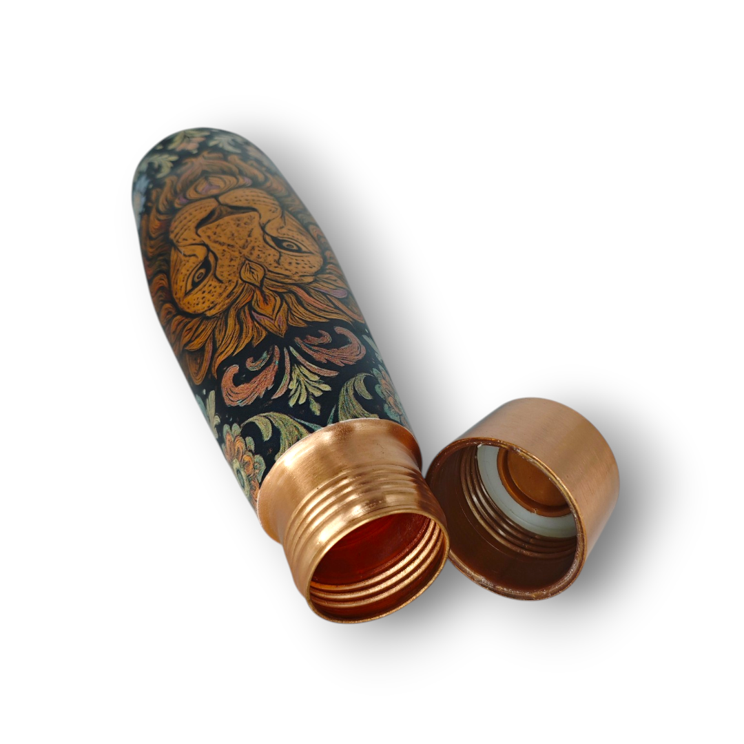 Copper Bottle | Bird Motif | UV Printed Design | Pure Copper Water Bottle for Health & Wellness | 900 ml Capacity