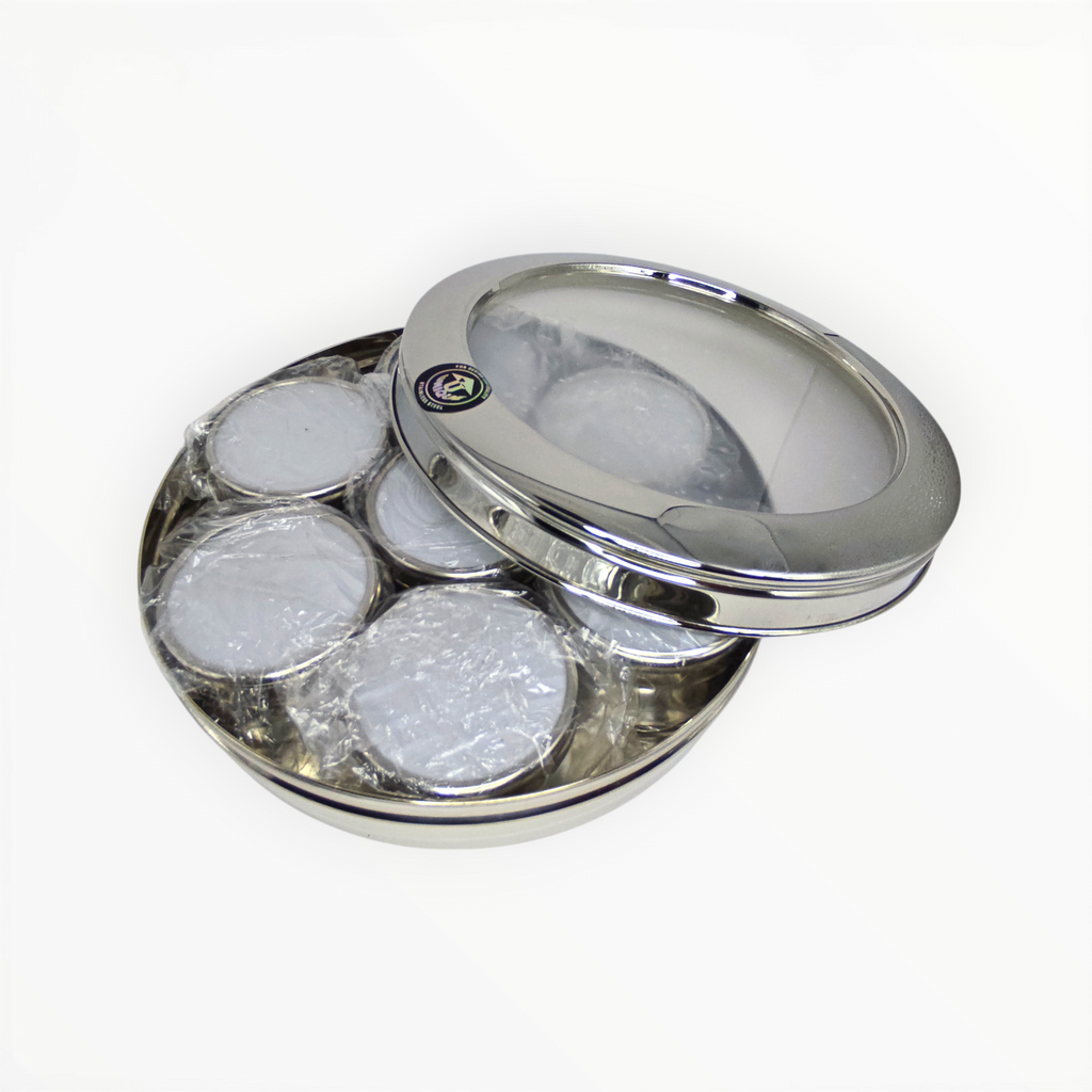 Unique Stainless Steel Dabba (7 round mini dabba) - transparent lid