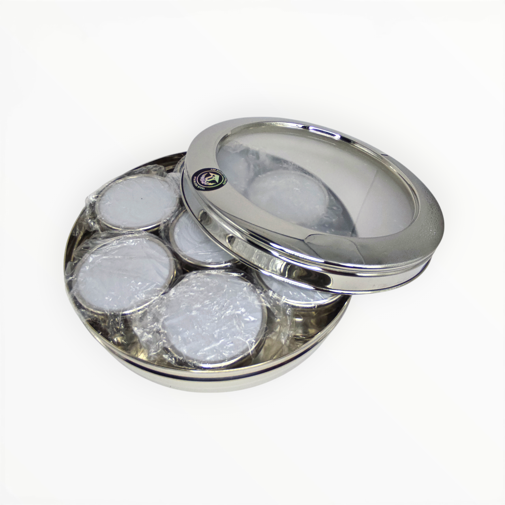 Unique Stainless Steel Dabba (7 round mini dabba) - transparent lid