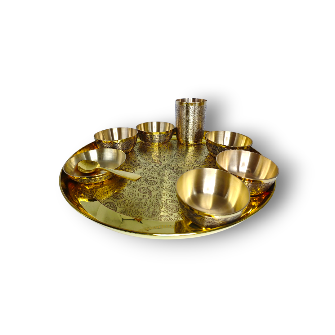 Lily Brass Maharaja Thali Set (Finish: Etching) - Set of 9 pcs
