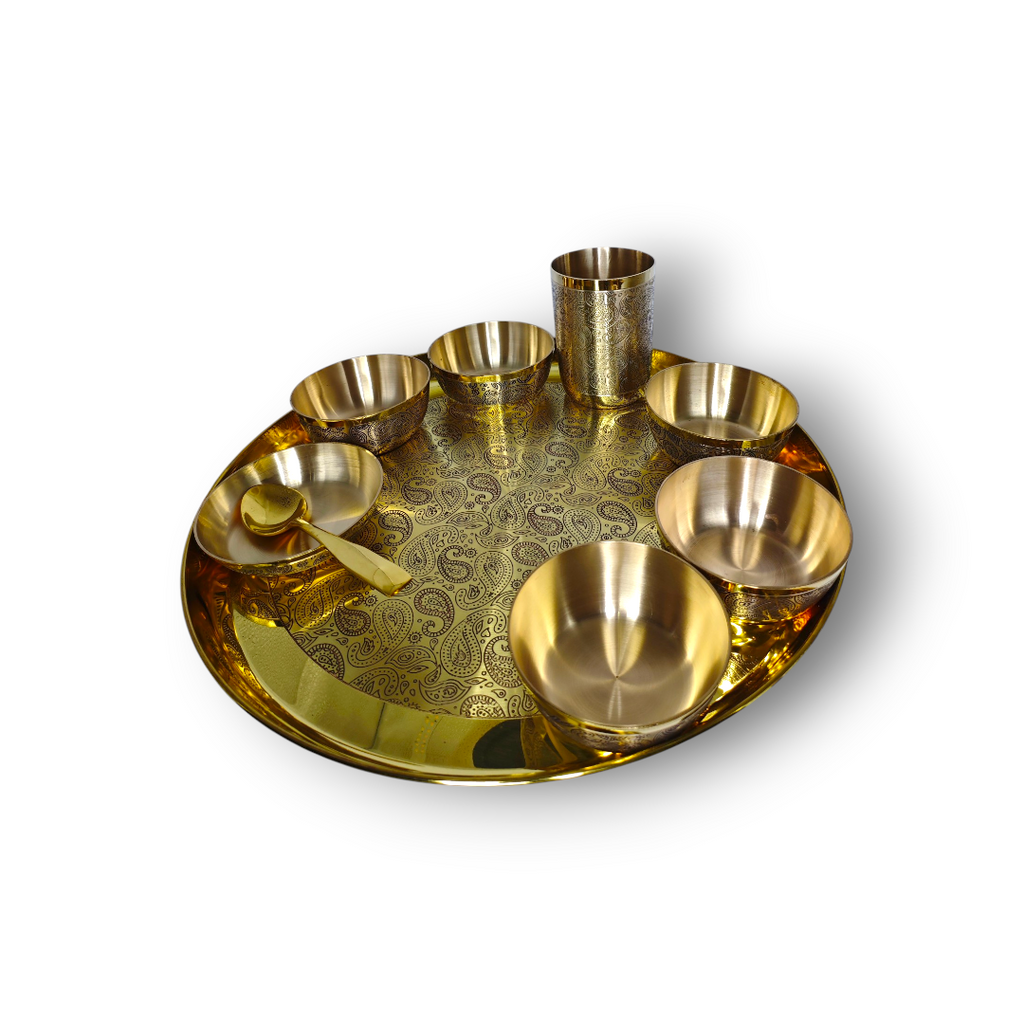Lily Brass Maharaja Thali Set (Finish: Etching) - Set of 9 pcs